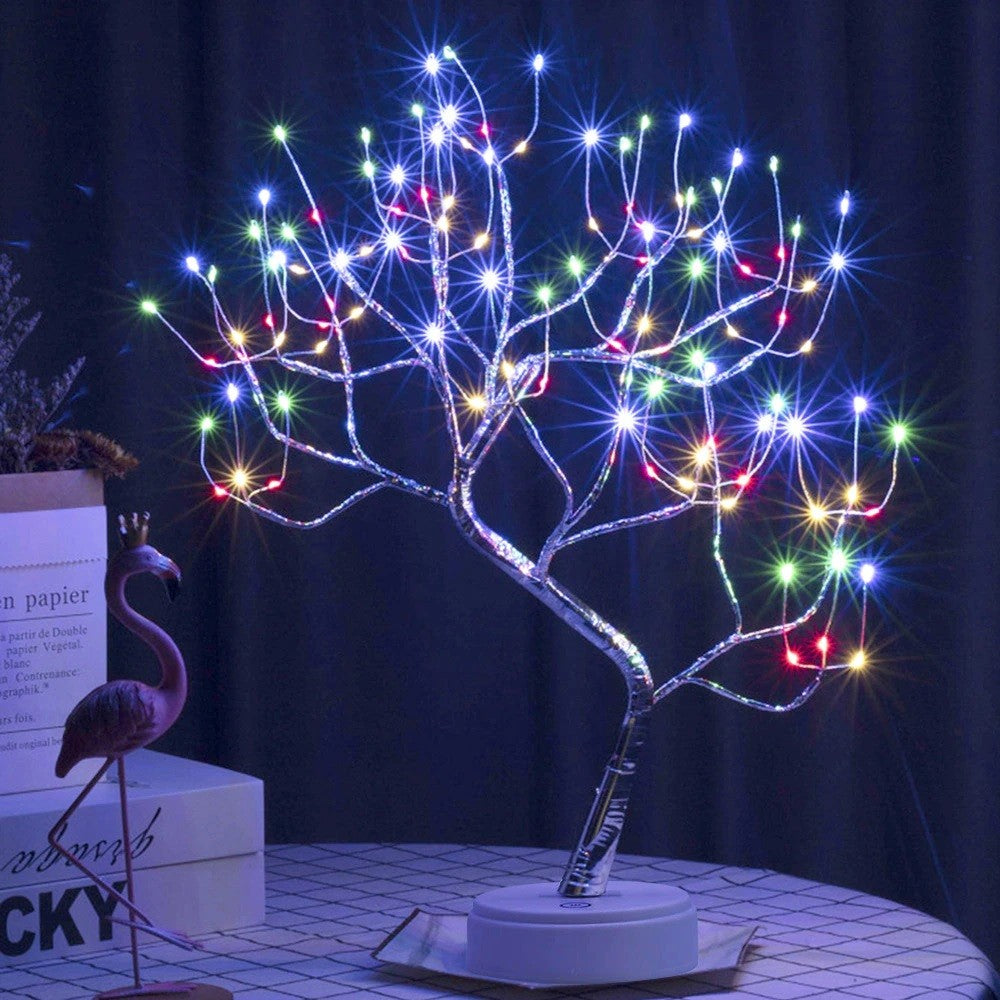 Lampa de veghe LED cu baterii si USB, Model Copac din cupru, Multicolor