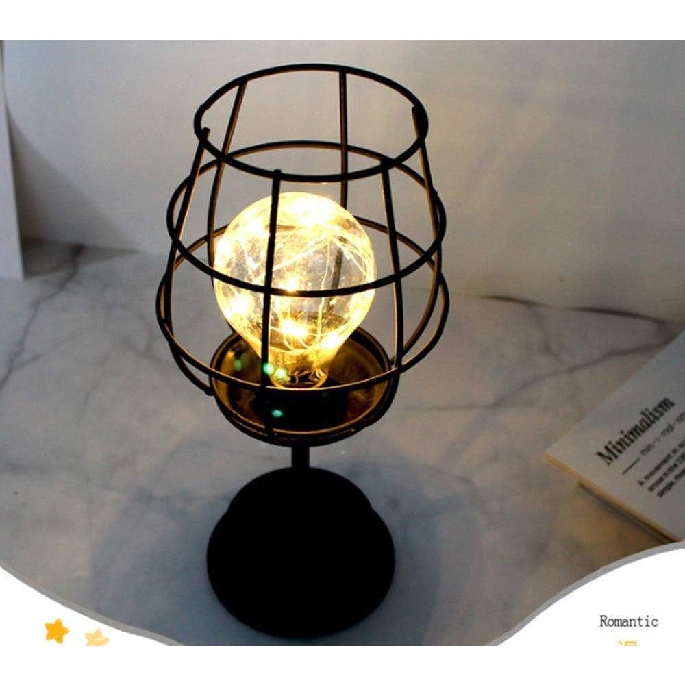Lampa Decorativa cu Leduri, Model Pahar de Vin, cu Baterii, 13 x 13 x 28 cm, Suport Negru, Lumina Alb Cald