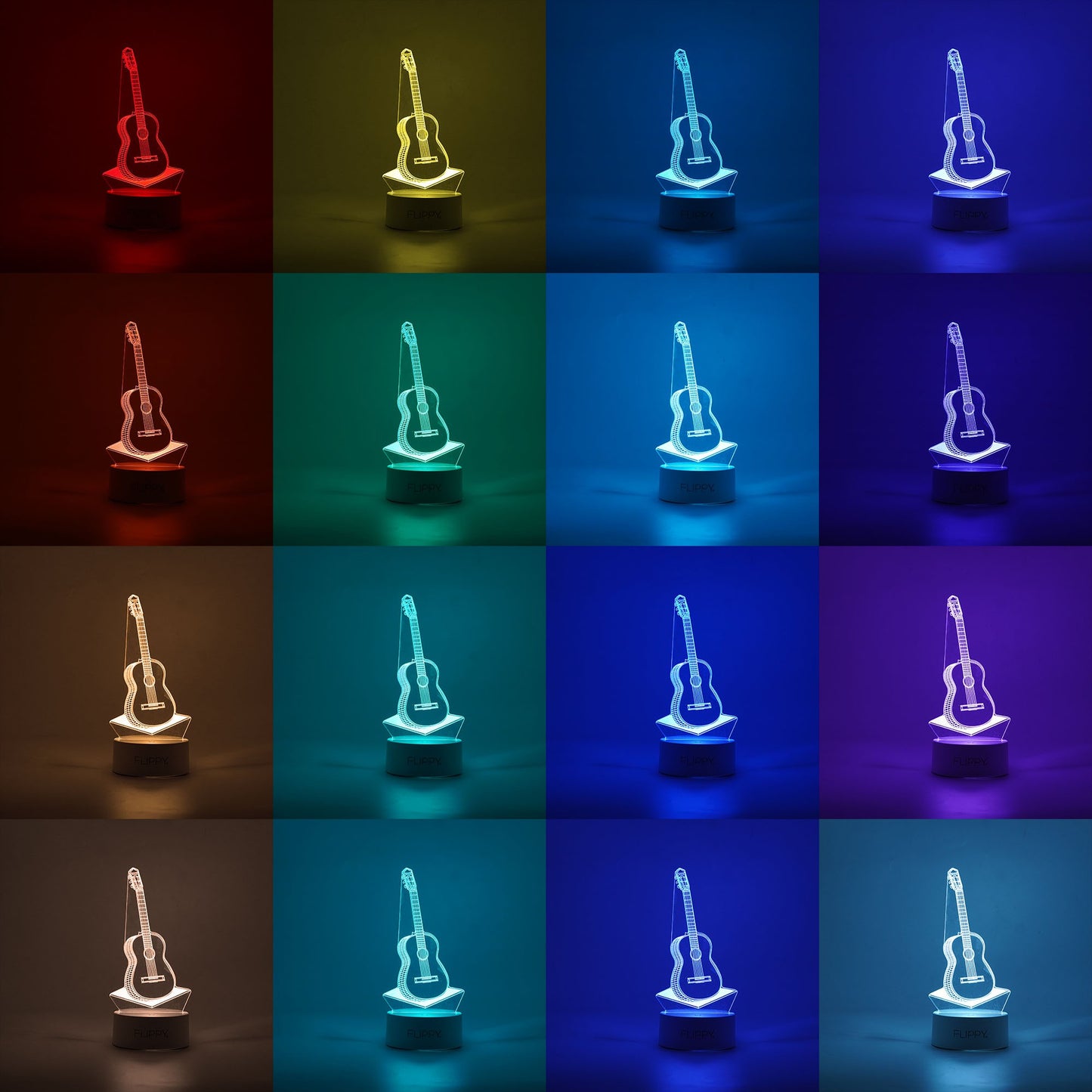 Lampa LED decorativa, 3D, Chitara, din material acril si lumina multicolora, alb