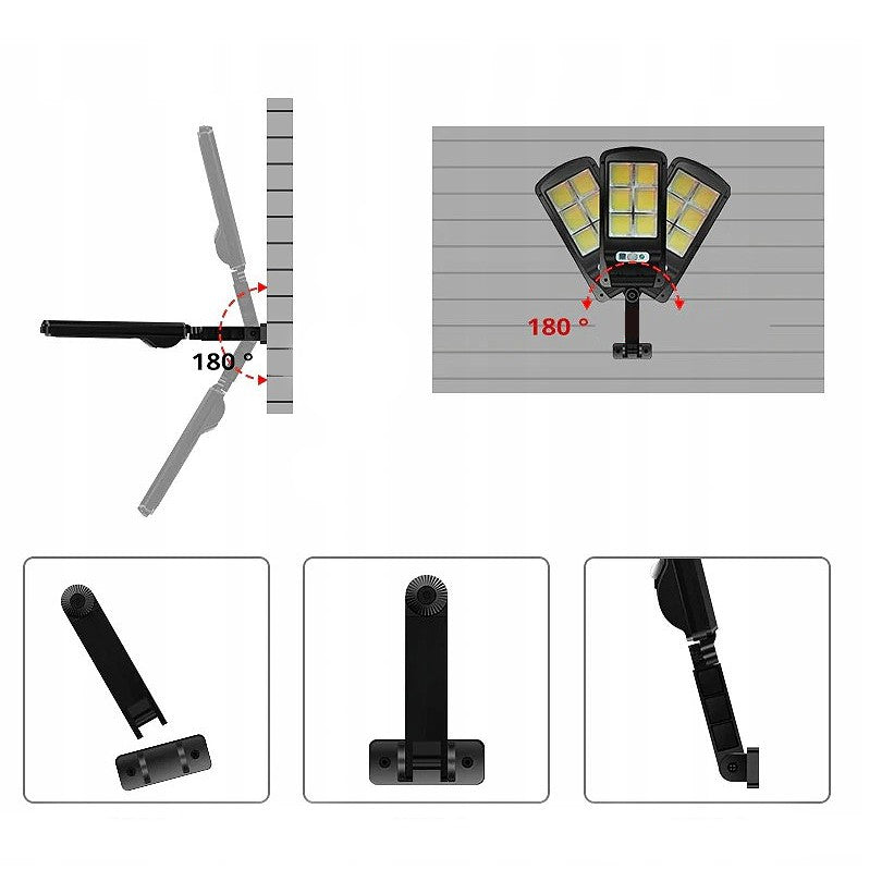 Lampa Solara De Exterior LED, 36 cm x 11.5 cm, kit montare inclus, 2880 Lumeni 120 COB LED 24 W - echivalent 192 W bec incadescent, IP65, Senzor de Miscare, 3 moduri de iluminare, Senzor de Lumina, 10 Grile, Alb Rece