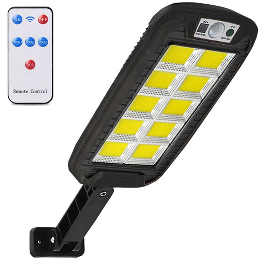 Lampa Solara De Exterior LED, 36 cm x 11.5 cm, kit montare inclus, 2880 Lumeni 120 COB LED 24 W - echivalent 192 W bec incadescent, IP65, Senzor de Miscare, 3 moduri de iluminare, Senzor de Lumina, 10 Grile, Alb Rece
