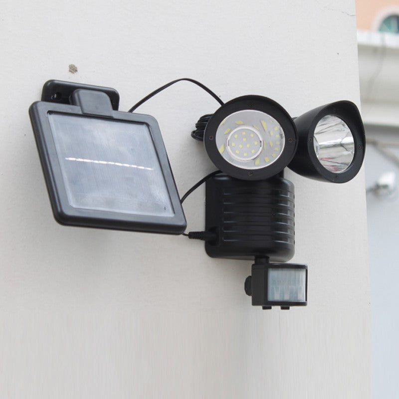 Lampa solara de tip decoratiune pentru gradina, model felinar dublu cu senzor de miscare, alb rece