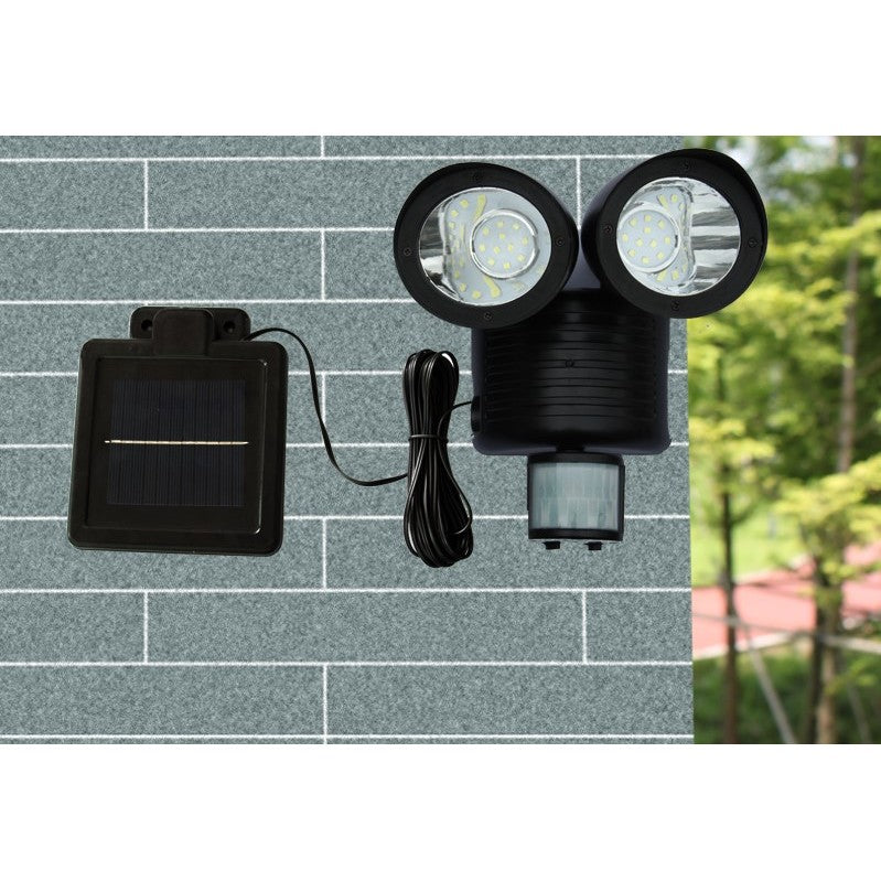 Lampa solara de tip decoratiune pentru gradina, model felinar dublu cu senzor de miscare, alb rece