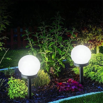 Set 2 Lampi Solare LED, Forma Sferica, Tip Glob, Diametru 10 cm, Alb Rece