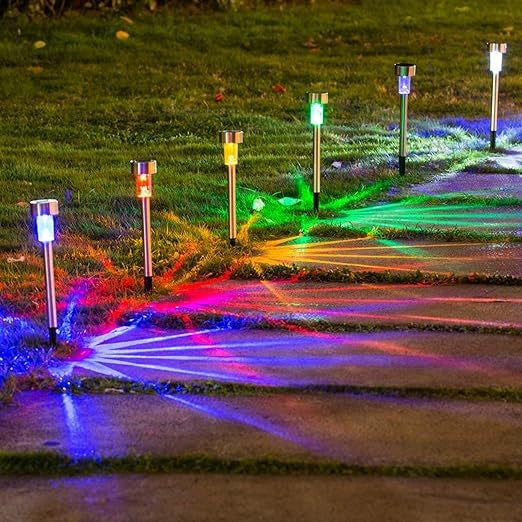 Lampa solara Led decorativa pentru gradina, Argintie, Lumina Multicolor