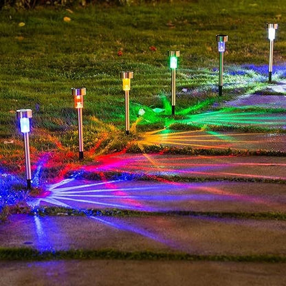 Lampa solara Led decorativa pentru gradina, Argintie, Lumina Multicolor