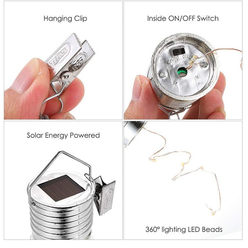 Lampa Solara LED Decorativa sub forma de Bulb, pentru exterior, suspendata, IP65, Ultron Transparent
