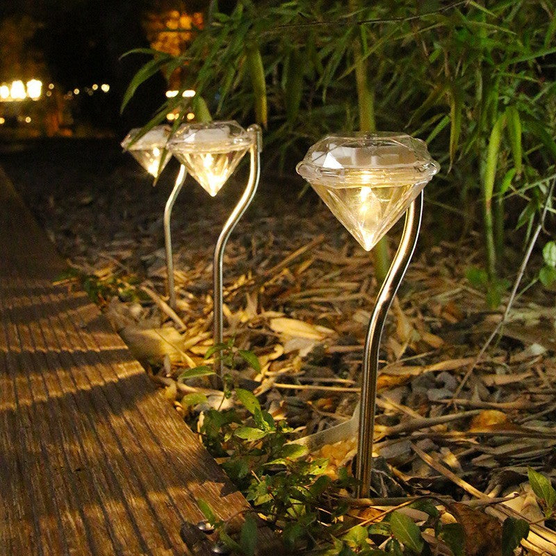 Lampa solara LED tip Diamant pentru gradina, inaltime 30 cm, 2V, ABS, 600mAh