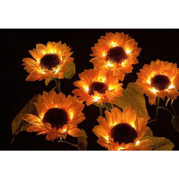 Lampa solara LED tip Floarea Soarelui cu 3 flori, inaltime 70 cm, Pentru gradina