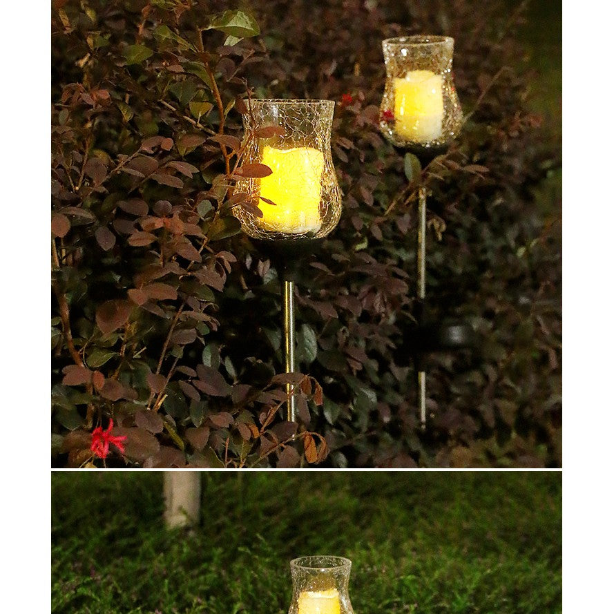 Lampa solara LED tip Lalea pentru gradina, inaltime 55 cm, material sticla si ABS, 2V, ABS, 600mAh, alb cald