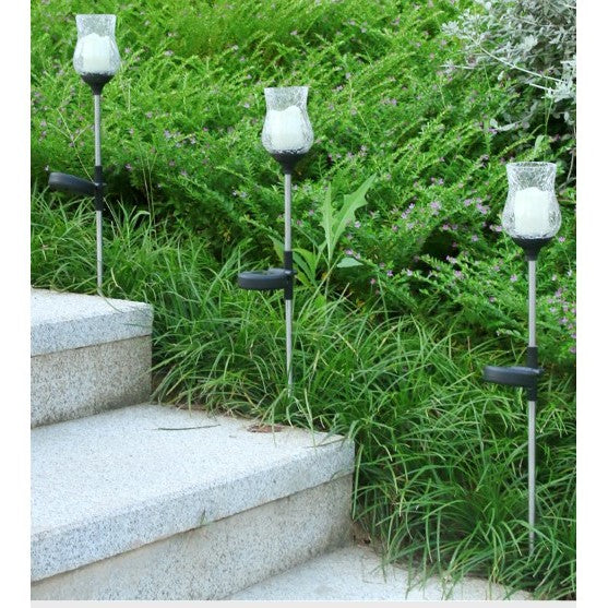 Lampa solara LED tip Lalea pentru gradina, inaltime 55 cm, material sticla si ABS, 2V, ABS, 600mAh, alb cald