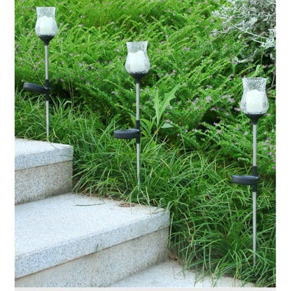 Lampa solara LED tip Lalea pentru gradina, inaltime 55 cm, material sticla si ABS, 2V, ABS, 600mAh, alb cald