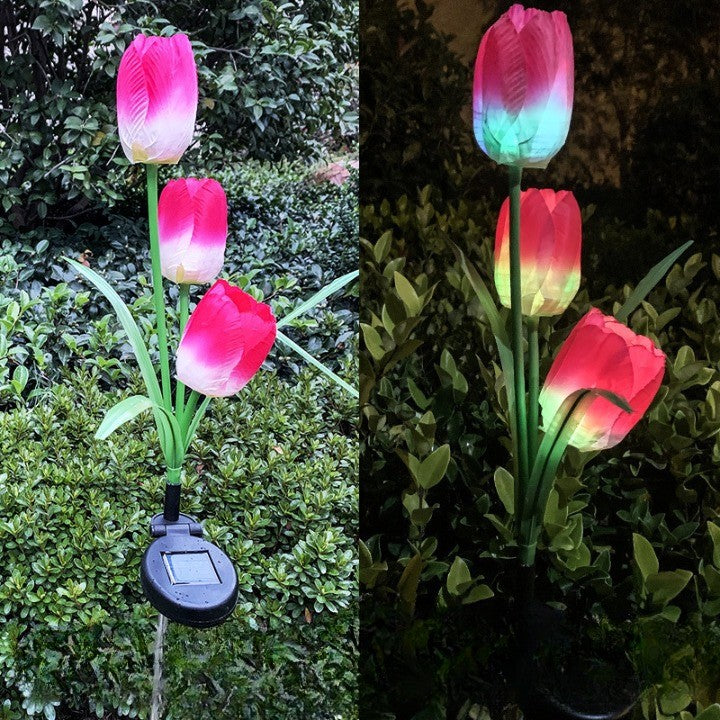 Lampa Solara LED, tip Lalele cu 3 flori, pentru Gradina, Inaltime 78 cm