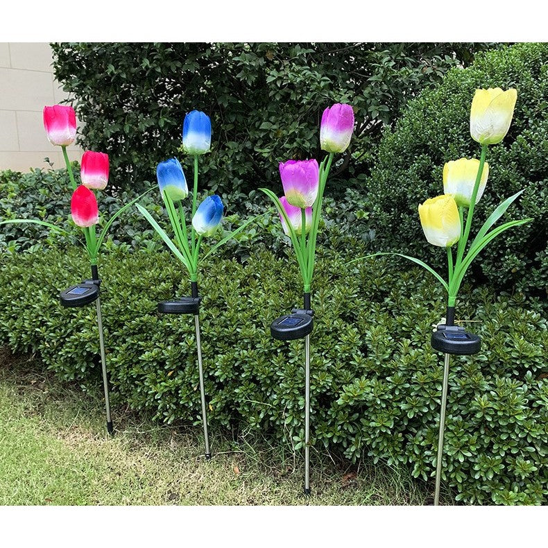 Lampa Solara LED, tip Lalele cu 3 flori, pentru Gradina, Inaltime 78 cm