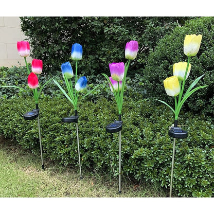 Lampa Solara LED, tip Lalele cu 3 flori, pentru Gradina, Inaltime 78 cm