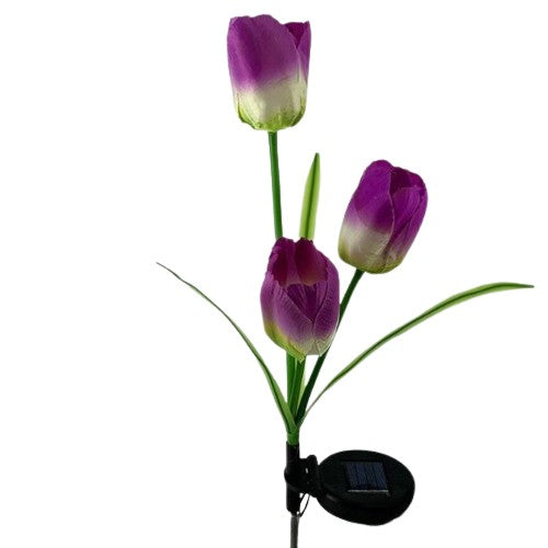 Lampa Solara LED, tip Lalele cu 3 flori, pentru Gradina, Inaltime 78 cm