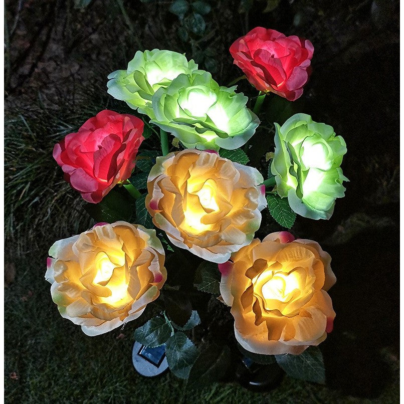 Lampa Solara LED tip Trandafir cu o floare pentru Gradina, Inaltime 75 cm
