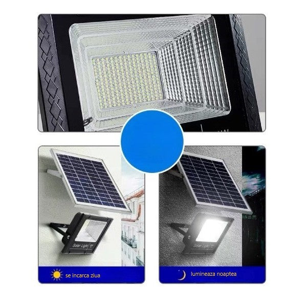 Lampă solară stradală, 100 LED, 30 W, cu panou solar, brat de montare inclus