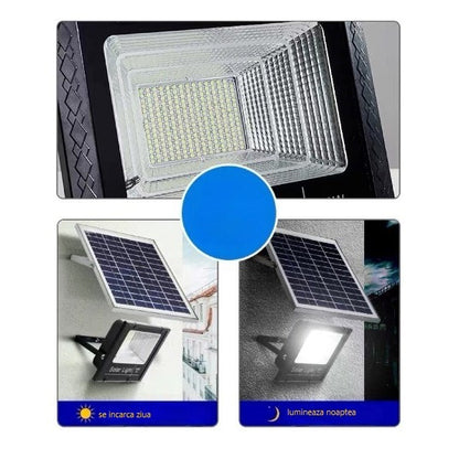 Lampă solară stradală, 100 LED, 30 W, cu panou solar, brat de montare inclus