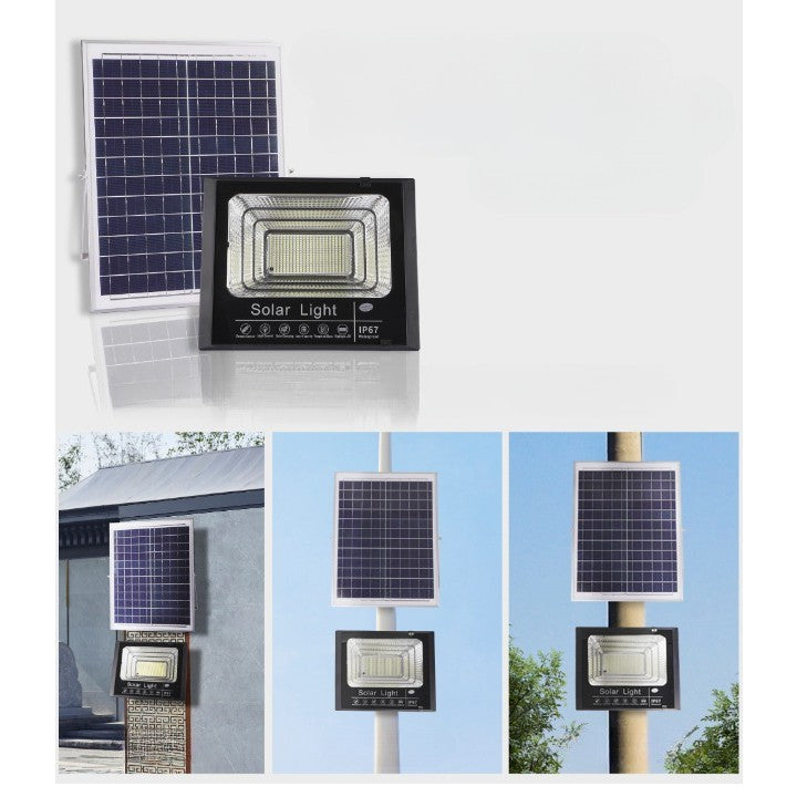 Lampă solară stradală, 220 LED, 100 W, cu panou solar, brat de montare inclus