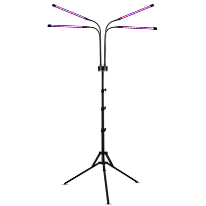 Lampa UV pentru cresterea plantelor,  4 capete, putere 30W, 108 LED-uri Lampa cu lumina Ultra-Violet, Lampa cu Picior Ajustabil pana la 2 m, Lumina UV Mov