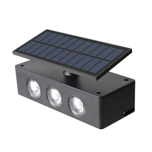 Lampa solara LED bidirectionala, cu panou ajustabil, comutator culoare lumina, pentru perete, scari, gradina, terasa, 16 x 6.5 cm, 6 LED-uri, material ABS, baterie 3.7 V, 1200mah, multicolor