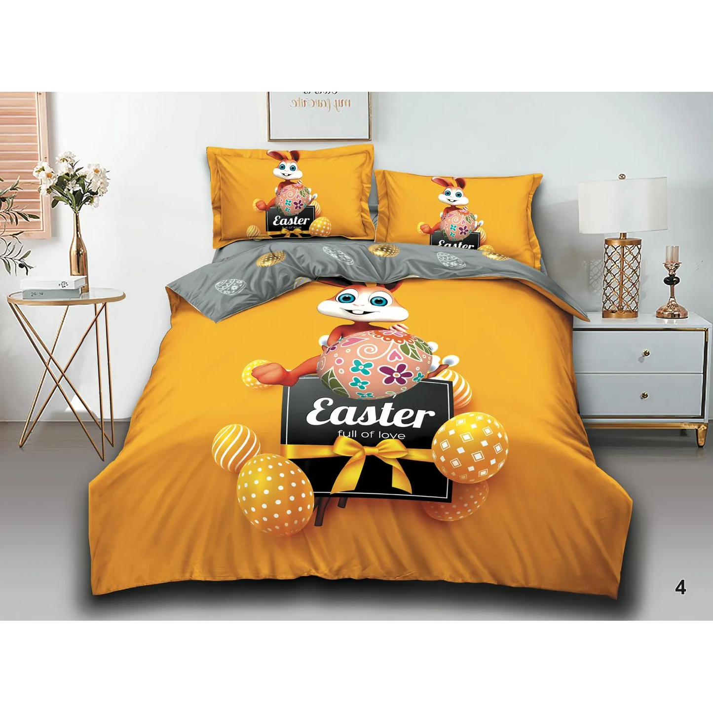 Lenjerie de pat dublu bumbac finet HIPOALERGENIC motive de paste Iepure – 6 piese-230 x 250cm