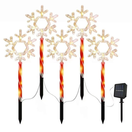 Set 5 X Acadele cu Fulg de Zapada de Exterior cu incarcare solara