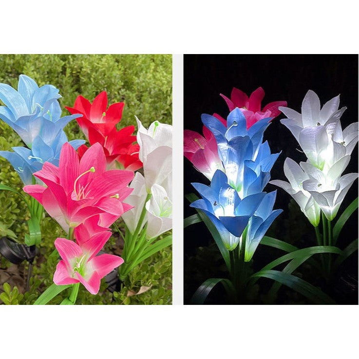 Lumina solara LED tip Crin cu 4 flori, inaltime 80 cm, pentru gradina