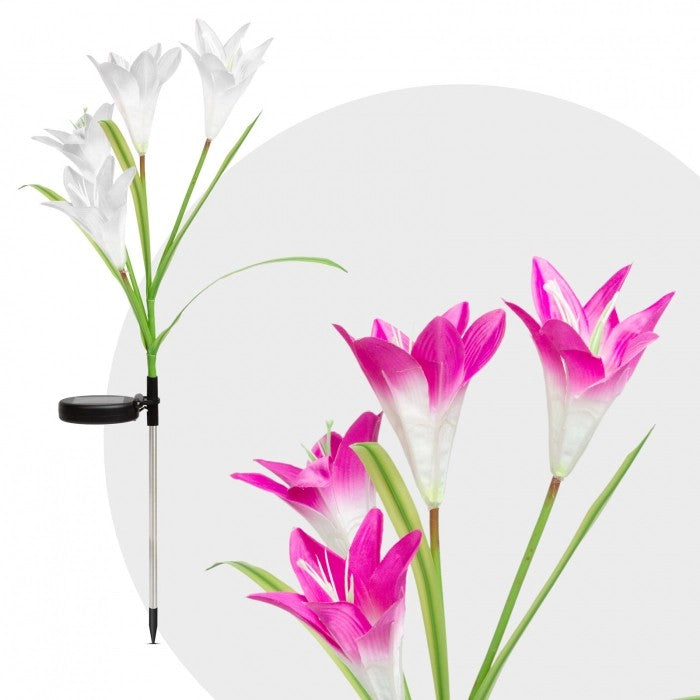 Lumina solara LED tip Crin cu 4 flori, inaltime 80 cm, pentru gradina