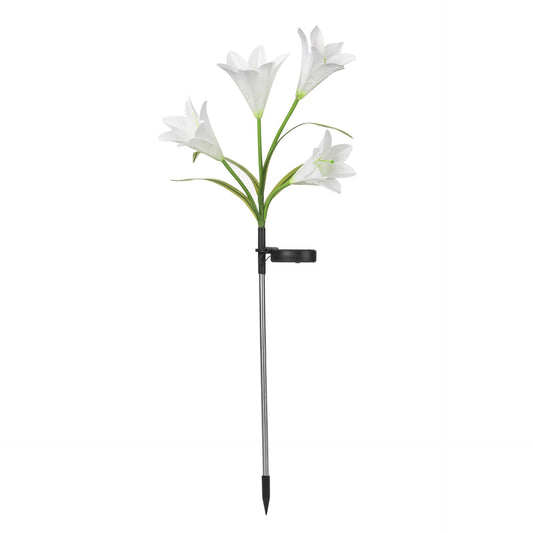Lumina solara LED tip Crin cu 4 flori, inaltime 80 cm, pentru gradina