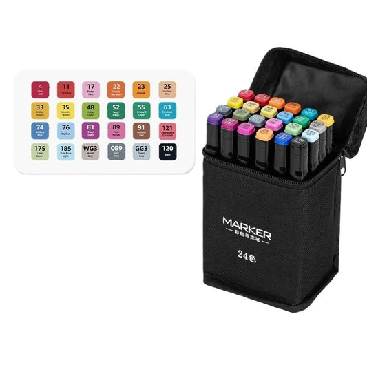 Set 24 Markere, pe Baza de Ulei, Dublu Capat, Subtire 1mm si Gros 6 mm, Geanta Depozitare, 15 cm, Multicolor