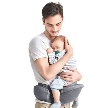 Marsupiu Ergonomic 3in1, pentru Bebelusi si Copii, 0-36 Luni, Bretele Reglabile pentru Umar si Sold, Inchidere Catarama, 125x25x14 cm, Gri