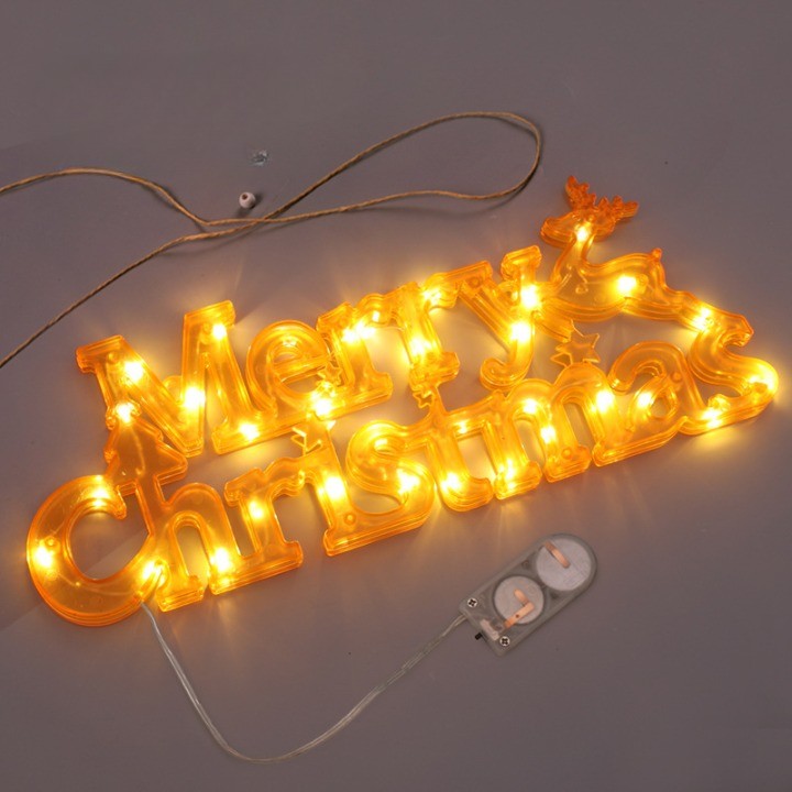 Instalatie LED de Craciun,  Litere 3D, Merry Christmas, Lumina Calda, 27.5 x 10.5 x 1.4 cm, Galben