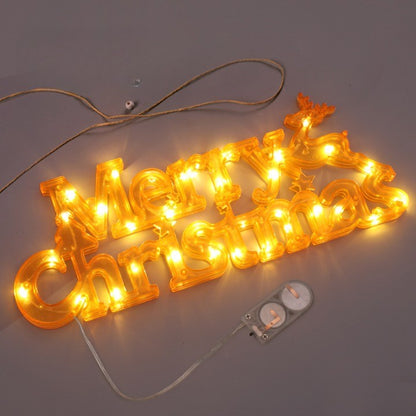 Instalatie LED de Craciun,  Litere 3D, Merry Christmas, Lumina Calda, 27.5 x 10.5 x 1.4 cm, Galben