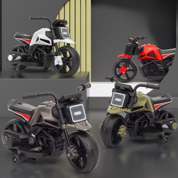 Motocicleta Electrica cu 2 Roti Mari si 2 Roti Ajutatoare, Acumulator Incarcare, Anti-Rasturnare, Lumini, Muzica, Motor:380, Baterie 6V4.5, 41.5x70x34 cm, 4.5 Kg, 3 Ani+, Alb Negru