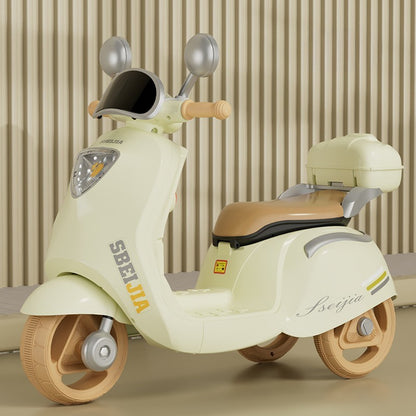 Motocicleta Electrica, cu Acumulator, Telecomanda, Bluetooth, cu Sistem Anti-Rasturnare, Sistem de Lumini si Sunet, 3-10 Ani, Bej