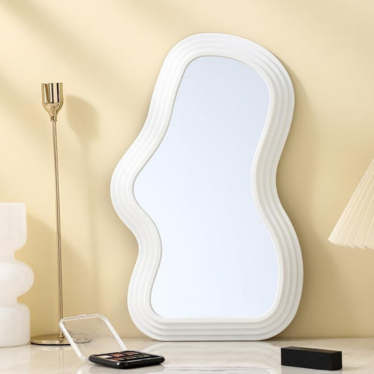 Oglinda de Perete,Model Minimalist,Decorativa, pentru Baie, Dormitor, Sufragerie,  Forma Asimetrica, 40.3x26 cm, Alb