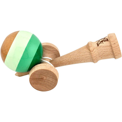 Kendama X Originala, Profesionala, Super Sticky din Lemn, 18 cm, Verde Mix