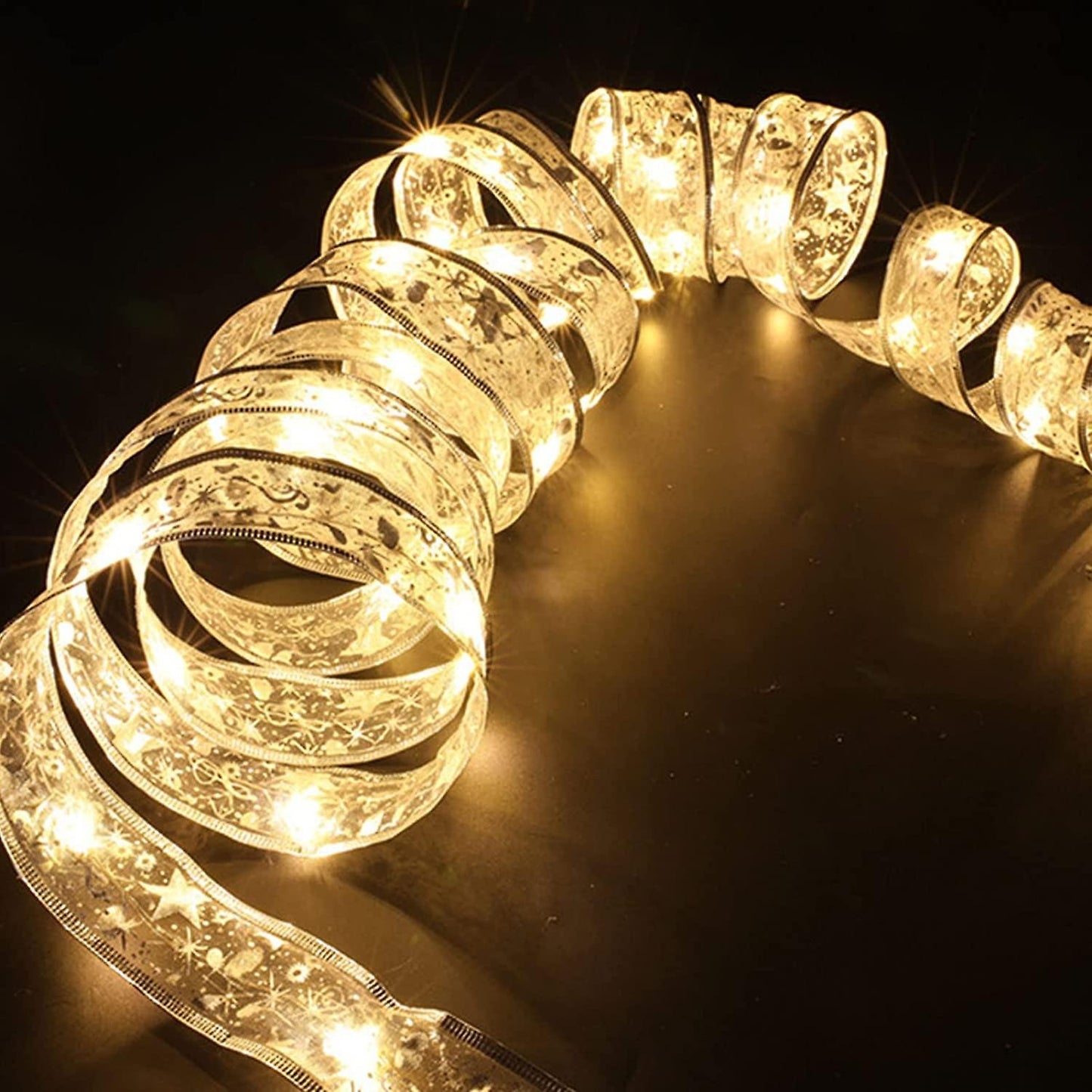 Panglică LED de Crăciun  Aurie, lungime 10 m , 100 LED-uri, Baterii, Alb cald