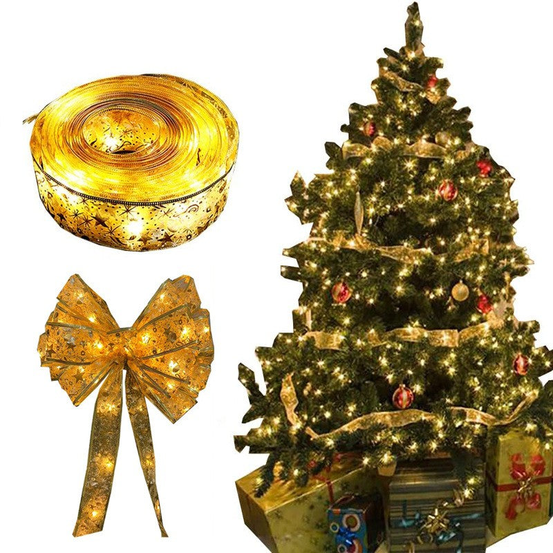 Panglică LED de Crăciun  Aurie, lungime 10 m , 100 LED-uri, Baterii, Alb cald