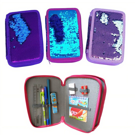 Penar pentru Scoala, 20x12cm cu 2 Fermoare, si Paiete, Reversibil, Neechipat