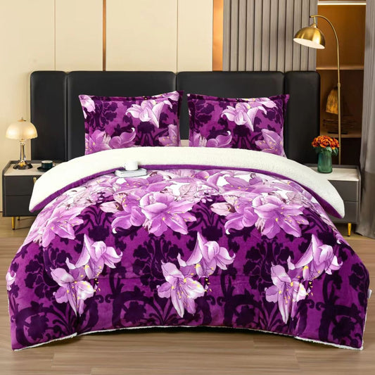 Set de 2 Persoane, 1 Pilota Cocolino cu Blanita si 2 Fete de Perna Inclusa Mov, 200 x 230 cm