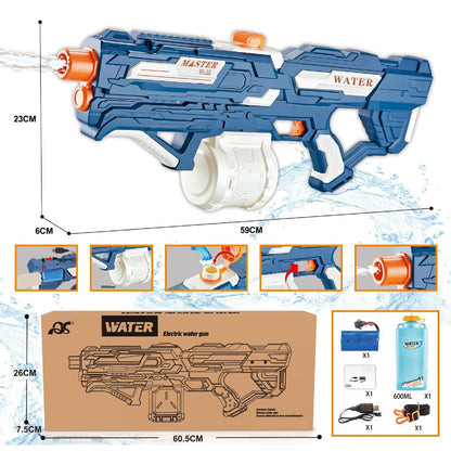 Pistol cu Apa pentru Copii, Rezervor 600ml, 14ani+, cu baterie 1500mAh, Electric Burst, Albastru/Alb, 1000ML