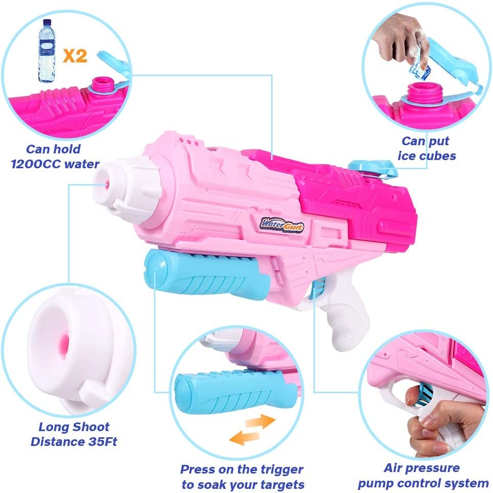 Pistol cu Apa pentru Copii, Rezervor, Pentru Piscina/Plaja, 6ani+, Roz, 1250ML