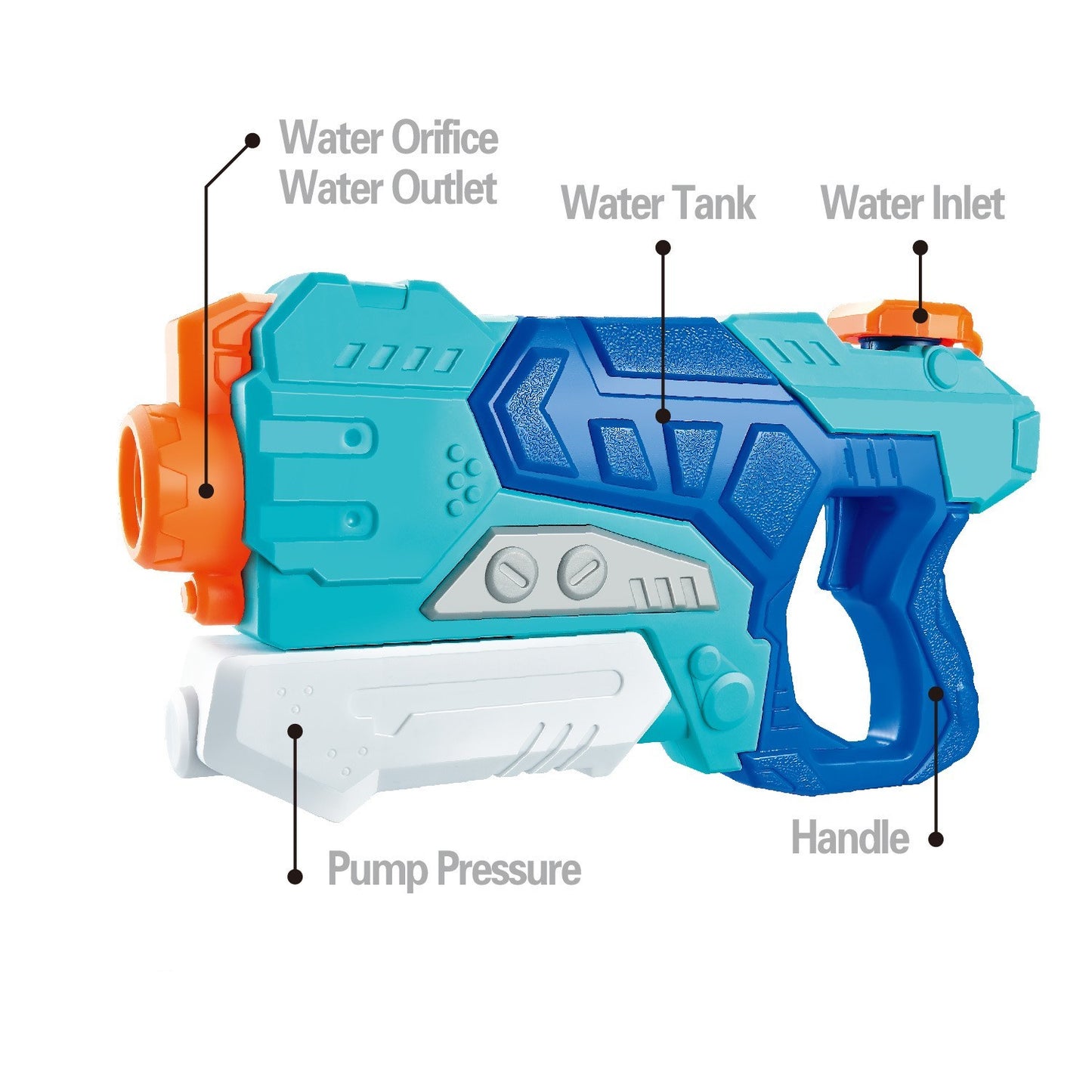 Pistol cu Apa pentru Copii, Rezervor, Pentru Piscina/Plaja, 6ani+, Albastru, 500ML