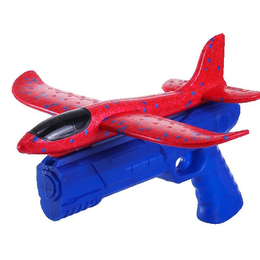 Pistol cu Lansator de Avion, din Polistiren+Plastic, +3 Ani, Avion 38 cm, Lansare 10 m, Rosu/Albastru