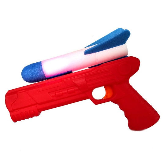 Pistol de Jucarie, cu Lansator de Racheta, din Polistiren/Plastic, Lumina LED, +3 Ani, Rosu/Albastru