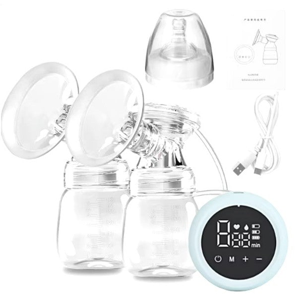 Pompa de San Electrica 2 in 1, cu 2 Biberoane, Capacitate 180 ml, Incarcare USB Tip C, 1200 mAh, 2 Moduri, 9 Viteze