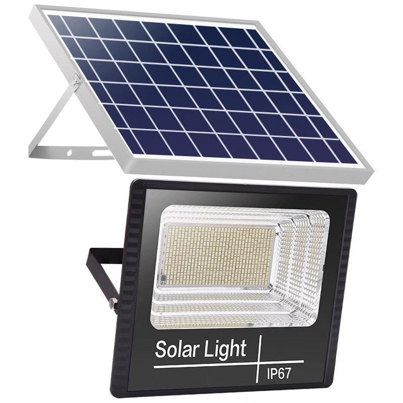 Proiector LED/Lampa solara de exterior, 15 cm x 12 cm, Rezistent la Apa IP67, cu Panou Solar, 100 LED SMD, 30W, Senzor de lumina, Timer, cu Telecomanda, 2 moduri de iluminat, kit montaj inclus, Lumina Rece